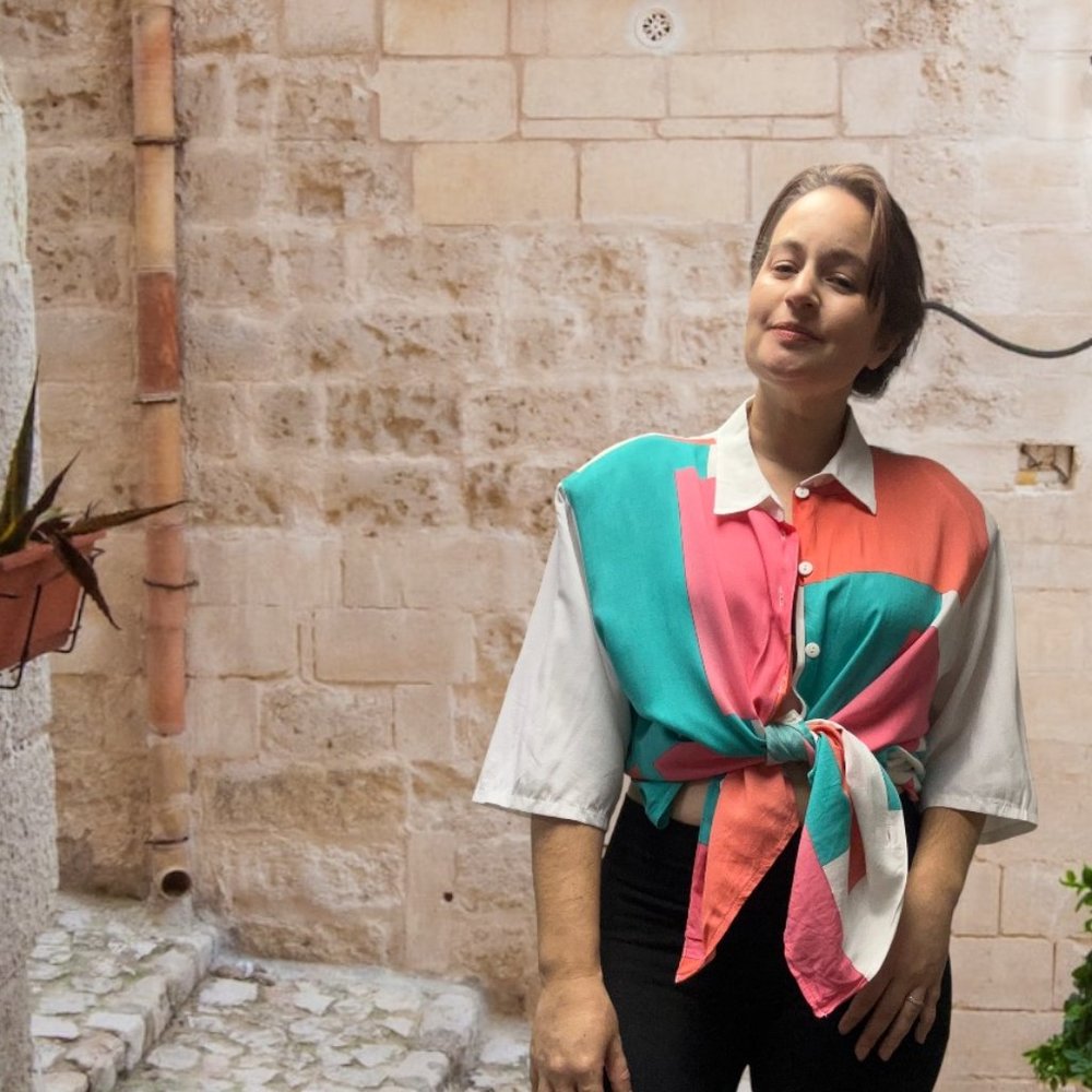 Vintage 80's Style Colorblock Button Down Blouse